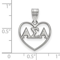 Sterling Silver Rhodium-plated LogoArt Alpha Sigma Alpha Sorority Greek Letters Heart Pendant view 2