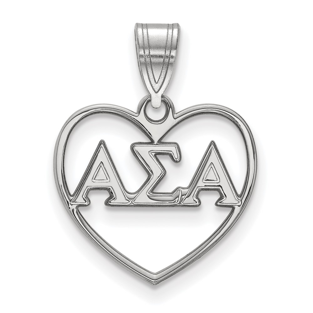 Sterling Silver Rhodium-plated LogoArt Alpha Sigma Alpha Sorority Greek Letters Heart Pendant