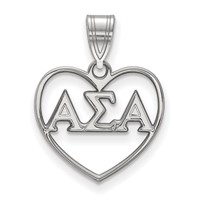 Sterling Silver Rhodium-plated LogoArt Alpha Sigma Alpha Sorority Greek Letters Heart Pendant view 1