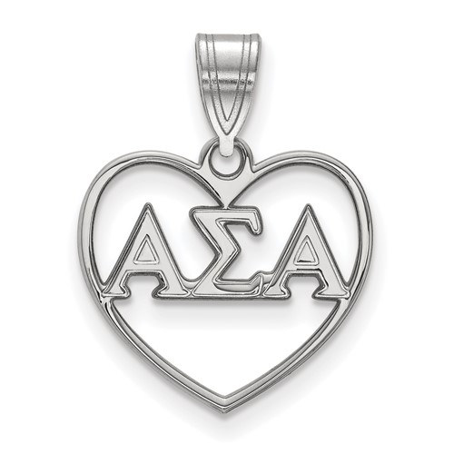 Sterling Silver Rhodium-plated LogoArt Alpha Sigma Alpha Sorority Greek Letters Heart Pendant