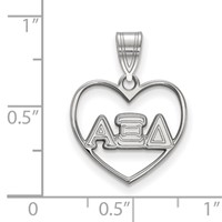 Sterling Silver Rhodium-plated LogoArt Alpha Xi Delta Sorority Greek Letters Heart Pendant view 2