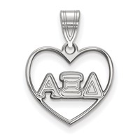 Sterling Silver Rhodium-plated LogoArt Alpha Xi Delta Sorority Greek Letters Heart Pendant view 1