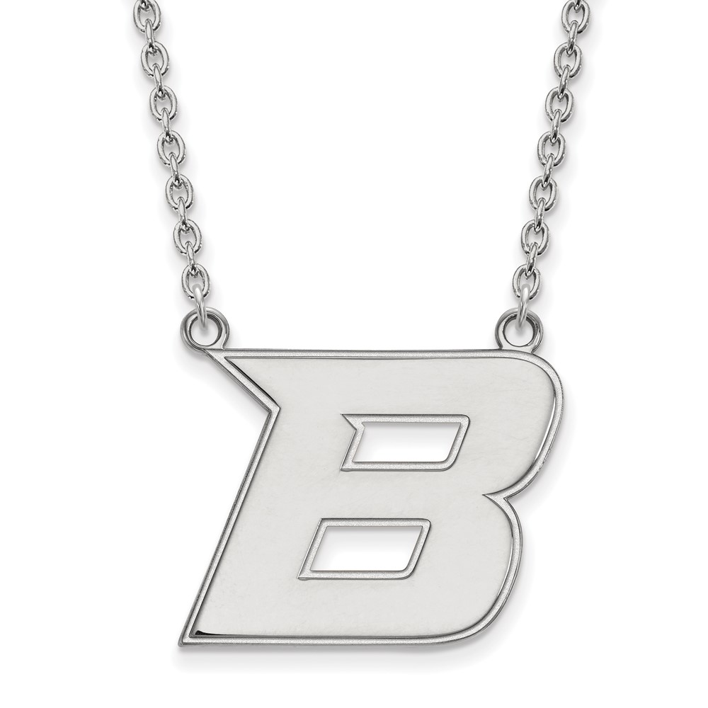 Sterling Silver Rhodium-plated LogoArt Boise State University Letter B Large Pendant Necklace, 18"
