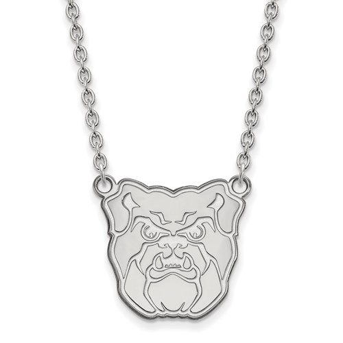 Sterling Silver Rhodium-plated LogoArt Butler University Bulldog Large Pendant Necklace, 18"