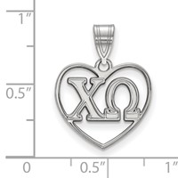 Sterling Silver Rhodium-plated LogoArt Chi Omega Sorority Greek Letters Heart Pendant view 2
