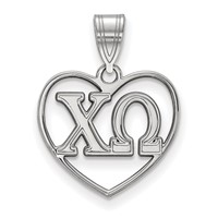 Sterling Silver Rhodium-plated LogoArt Chi Omega Sorority Greek Letters Heart Pendant view 1