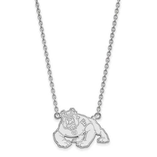 Sterling Silver Rhodium-plated LogoArt California State University Fresno Bulldog Large Pendant Necklace, 18"