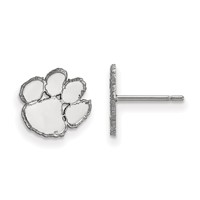 Sterling Silver Rhodium-plated LogoArt Clemson University Tiger Paw Extra Small Post Earrings view 1
