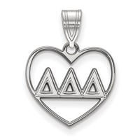 Sterling Silver Rhodium-plated LogoArt Delta Delta Delta Sorority Greek Letters Heart Pendant view 1