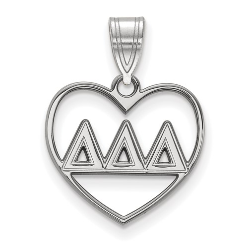 Sterling Silver Rhodium-plated LogoArt Delta Delta Delta Sorority Greek Letters Heart Pendant