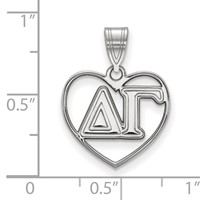Sterling Silver Rhodium-plated LogoArt Delta Gamma Sorority Greek Letters Heart Pendant view 2