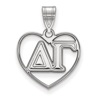 Sterling Silver Rhodium-plated LogoArt Delta Gamma Sorority Greek Letters Heart Pendant view 1