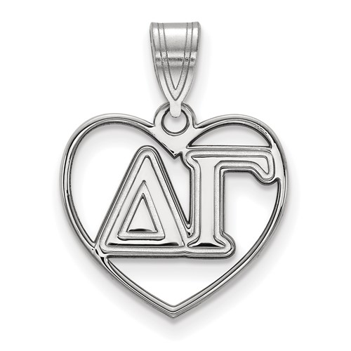 Sterling Silver Rhodium-plated LogoArt Delta Gamma Sorority Greek Letters Heart Pendant