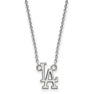 14k White Gold Major League Baseball LogoArt Los Angeles Dodgers L-A Pendant Necklace