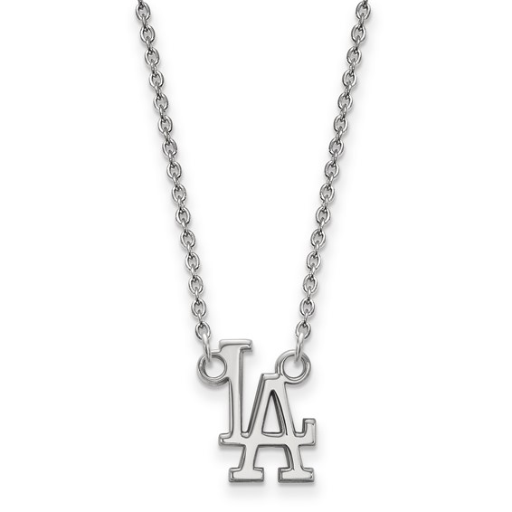 14k White Gold Major League Baseball LogoArt Los Angeles Dodgers L-A Pendant Necklace