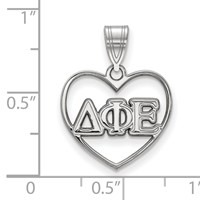 Sterling Silver Rhodium-plated LogoArt Delta Phi Epsilon Sorority Greek Letters Heart Pendant view 2