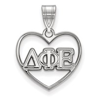 Sterling Silver Rhodium-plated LogoArt Delta Phi Epsilon Sorority Greek Letters Heart Pendant view 1