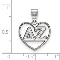 Sterling Silver Rhodium-plated LogoArt Delta Zeta Sorority Greek Letters Heart Pendant view 2