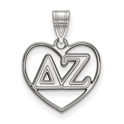 Sterling Silver Rhodium-plated LogoArt Delta Zeta Sorority Greek Letters Heart Pendant