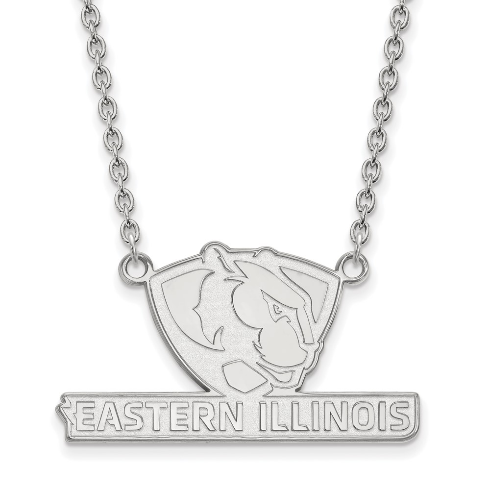 Sterling Silver Rhodium-plated LogoArt Eastern Illinois University Large Pendant 18 Inch Necklace