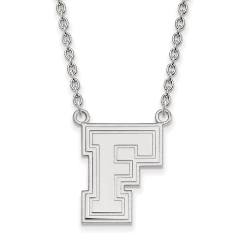 Sterling Silver Rhodium-plated LogoArt Fordham University Letter F Large Pendant Necklace, 18"
