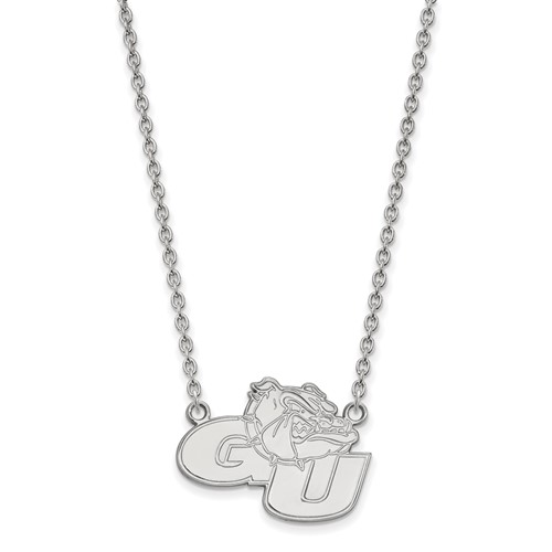 Sterling Silver Rhodium-plated LogoArt Gonzaga University G-u Bulldog Large Pendant Necklace, 18"