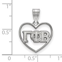 Sterling Silver Rhodium-plated LogoArt Gamma Phi Beta Sorority Greek Letters Heart Pendant view 2