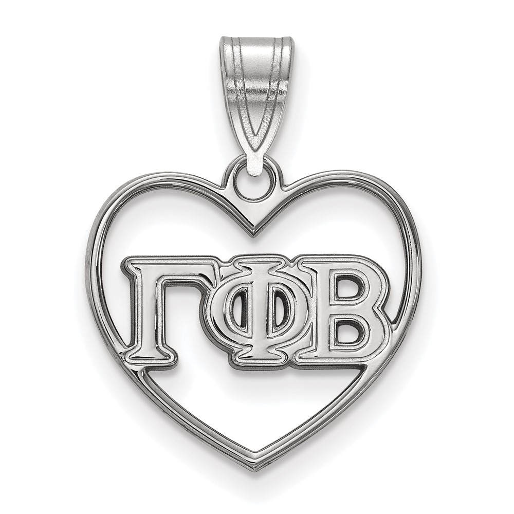 Sterling Silver Rhodium-plated LogoArt Gamma Phi Beta Sorority Greek Letters Heart Pendant