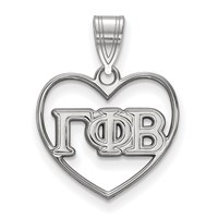 Sterling Silver Rhodium-plated LogoArt Gamma Phi Beta Sorority Greek Letters Heart Pendant view 1