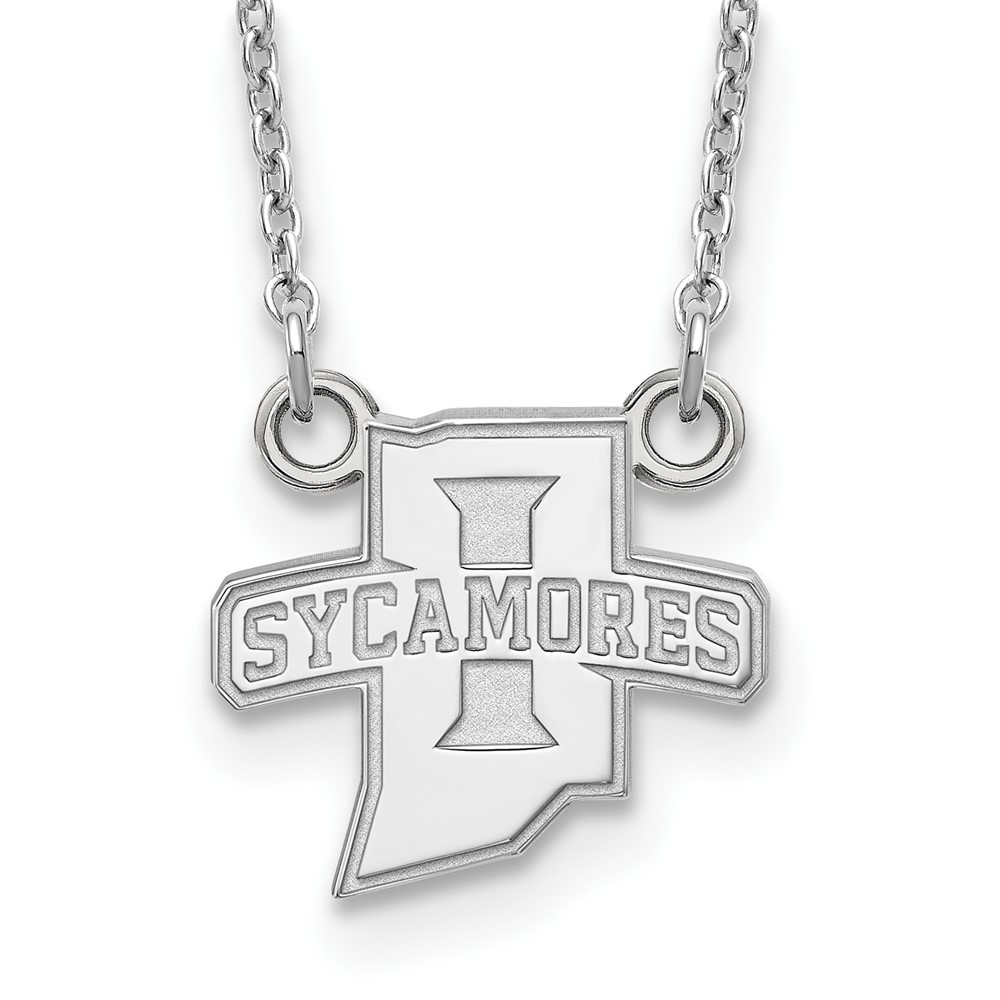 Sterling Silver Rhodium-plated LogoArt Indiana State University Sycamores Small Pendant Necklace, 18"