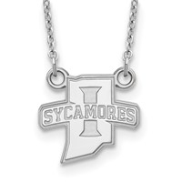 Sterling Silver Rhodium-plated LogoArt Indiana State University Sycamores Small Pendant Necklace, 18" view 1