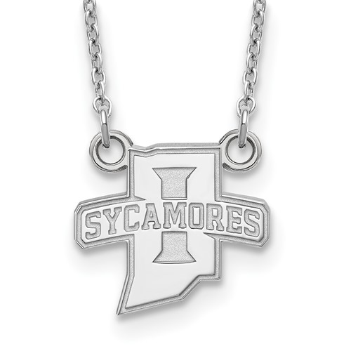 Sterling Silver Rhodium-plated LogoArt Indiana State University Sycamores Small Pendant Necklace, 18"