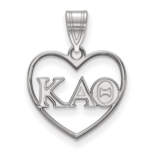 Sterling Silver Rhodium-plated LogoArt Kappa Alpha Theta Sorority Greek Letters Heart Pendant