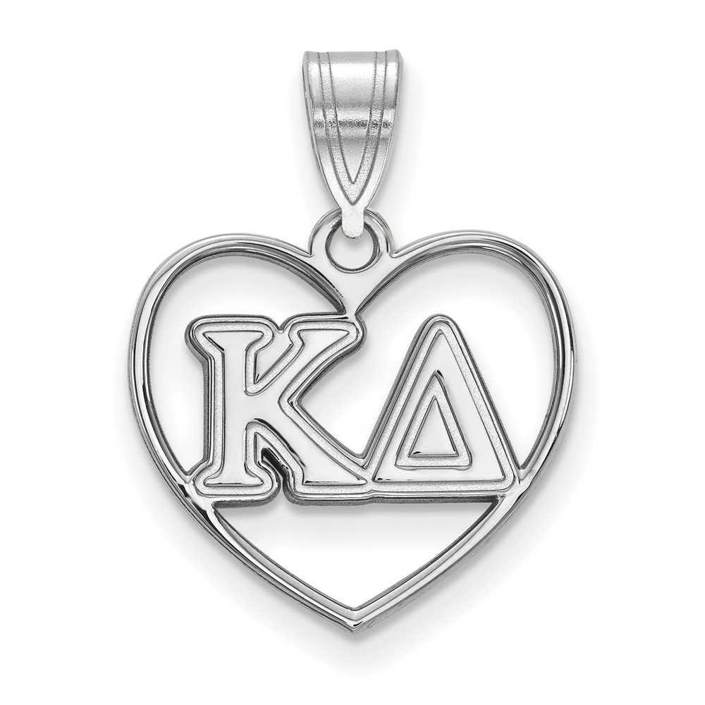 Sterling Silver Rhodium-plated LogoArt Kappa Delta Sorority Greek Letters Heart Pendant