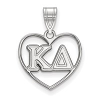 Sterling Silver Rhodium-plated LogoArt Kappa Delta Sorority Greek Letters Heart Pendant view 1