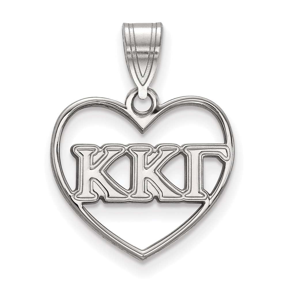 Sterling Silver Rhodium-plated LogoArt Kappa Kappa Gamma Sorority Greek Letters Heart Pendant