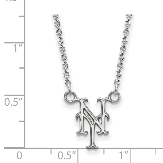 Sterling Silver Rhodium Plated Major League Baseball LogoArt New York Mets N-Y Pendant Necklace