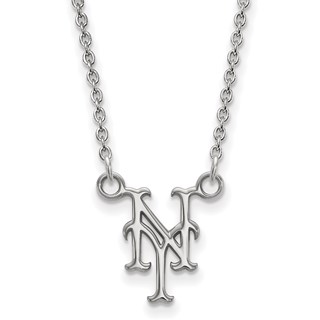 Sterling Silver Rhodium Plated Major League Baseball LogoArt New York Mets N-Y Pendant Necklace