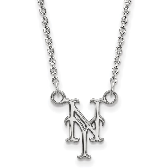 Sterling Silver Rhodium Plated Major League Baseball LogoArt New York Mets N-Y Pendant Necklace
