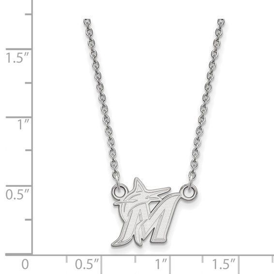 10k White Gold Major League Baseball LogoArt Miami Marlins Letter M Pendant Necklace