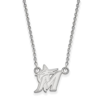 10k White Gold Major League Baseball LogoArt Miami Marlins Letter M Pendant Necklace