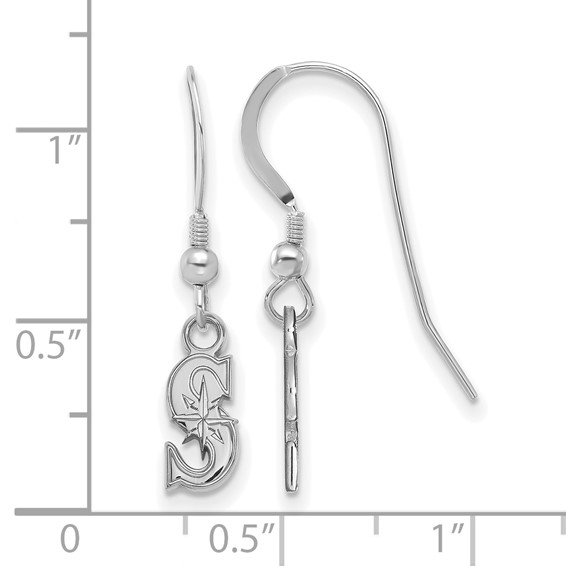 Sterling Silver Rhodium Plated Major League Baseball LogoArt Seattle Mariners Dangle Earrings