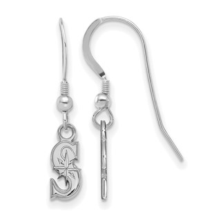 Sterling Silver Rhodium Plated Major League Baseball LogoArt Seattle Mariners Dangle Earrings