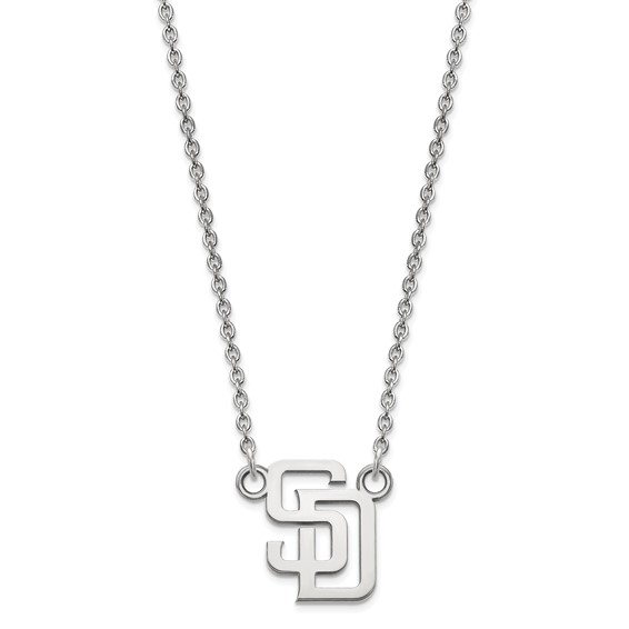 Sterling Silver Rhodium Plated Major League Baseball LogoArt San Diego Padres S-D Pendant Necklace