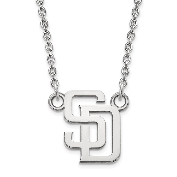 Sterling Silver Rhodium Plated Major League Baseball LogoArt San Diego Padres S-D Pendant Necklace