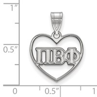 Sterling Silver Rhodium-plated LogoArt Pi Beta Phi Sorority Greek Letters Heart Pendant view 2