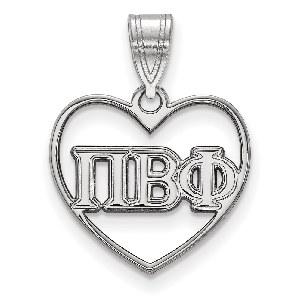 Sterling Silver Rhodium-plated LogoArt Pi Beta Phi Sorority Greek Letters Heart Pendant