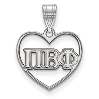 Sterling Silver Rhodium-plated LogoArt Pi Beta Phi Sorority Greek Letters Heart Pendant view 1