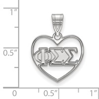 Sterling Silver Rhodium-plated LogoArt Phi Sigma Sigma Sorority Greek Letters Heart Pendant view 2