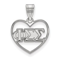 Sterling Silver Rhodium-plated LogoArt Phi Sigma Sigma Sorority Greek Letters Heart Pendant view 1
